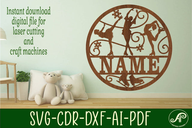 Ice skating name sign svg laser cut template SVG APInspireddesigns 