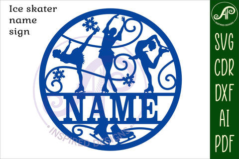 Ice skating name sign svg laser cut template SVG APInspireddesigns 