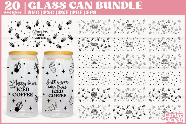 Iced Coffee Can Glass Wrap Bundle | Coffee Glass Can Wrap SVG Carla C Designs 