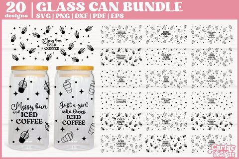 Iced Coffee Can Glass Wrap Bundle | Coffee Glass Can Wrap SVG Carla C Designs 