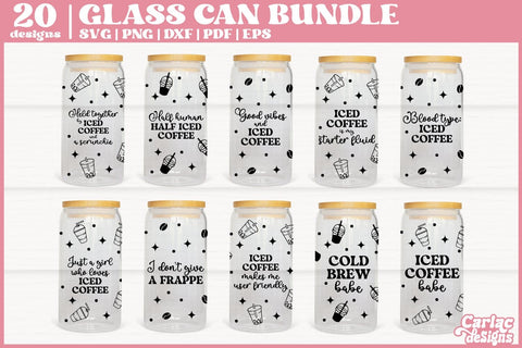 Iced Coffee Can Glass Wrap Bundle | Coffee Glass Can Wrap SVG Carla C Designs 