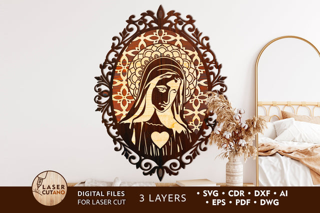 Icon Deva Maria, Religious Decoration, Multilayer Laser Cut Files SVG LaserCutano 
