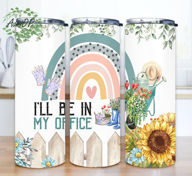 I'll Be In My Office 20oz Skinny Tumbler Png, Funny Distressed Gardening Tumbler, Garden Tumbler, Rainbow Tumbler, Sunflower Tumbler Sublimation AdriOP 