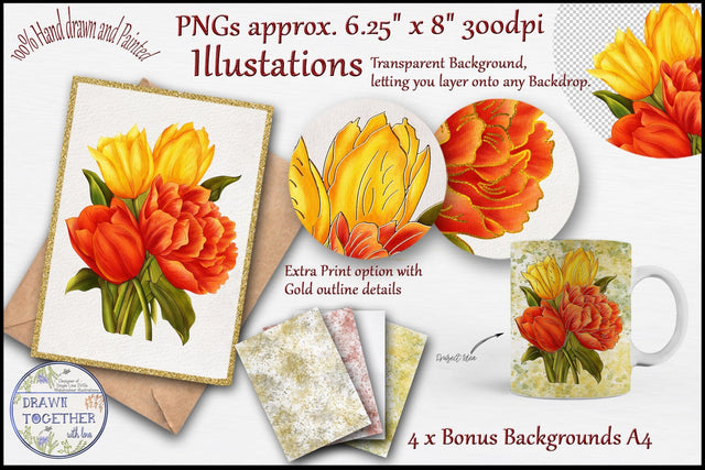 Illustrations | Clipart | Cards - - Bunch of Tulips Sublimation DrawnTogether with love 