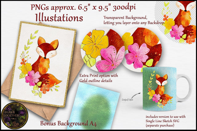 Illustrations | Clipart | Cards - Fox 1 Sublimation DrawnTogether with love 