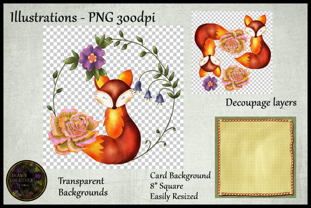 Illustrations | Clipart | Cards - Fox 2 Sublimation DrawnTogether with love 