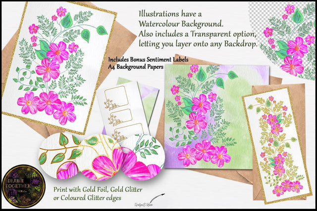 Illustrations | Clipart | Cards - Primrose and Ferns SVG DrawnTogether with love 