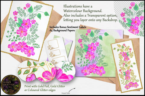 Illustrations | Clipart | Cards - Primrose and Ferns SVG DrawnTogether with love 