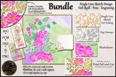 Illustrations | Single line Sketch | Digital Stamps | Primrose and Ferns Sketch DESIGN DrawnTogether with love 