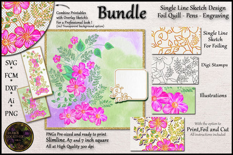 Illustrations | Single line Sketch | Digital Stamps | Primrose and Ferns Sketch DESIGN DrawnTogether with love 
