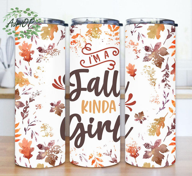 I'm A Fall Kinda Girl Tumbler Design, Fall 20oz Skinny Tumbler, Autumn Leaves Tumbler Wrap, Fall Sublimation Design, Digital Download Sublimation AdriOP 