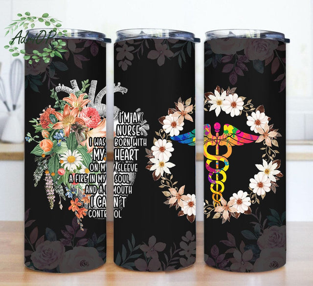 I'm A Nurse Tumbler Design, Flower Nurse 20oz Skinny Tumbler, Heart Floral Tumbler Png, Nurse Life Tumbler Wrap, Nursing Sublimation Design, Digital Download Sublimation AdriOP 