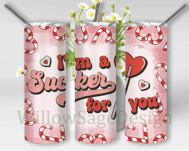 I'm A Sucker For You Tumbler Template, Retro Valentine 20oz Tumbler Png, Heart Candy Tumbler Wrap, Valentines Day Gift, Digital Download Sublimation WillowSageDesign 
