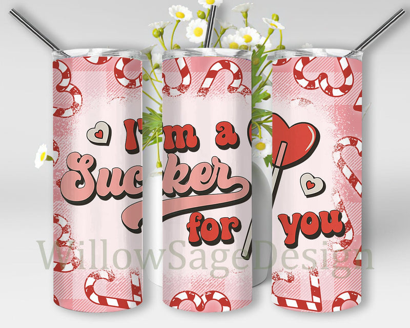 I'm A Sucker For You Tumbler Template, Retro Valentine 20oz Tumbler Png, Heart Candy Tumbler Wrap, Valentines Day Gift, Digital Download Sublimation WillowSageDesign 