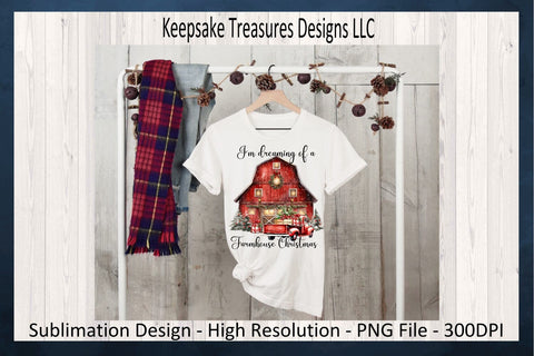 I'm Dreaming Of A Farmhouse Christmas, Red Winter Barn, Farmhouse Christmas Ornament, Sublimation Design, Printable PNG, Digital Download Sublimation Keepsake Treasures Designs LLC. 