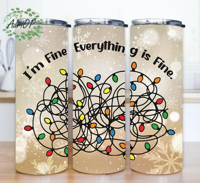 I’m Fine Everything Is Fine Tumbler Png, Christmas Light 20oz Skinny Tumbler, Christmas Snowflakes Tumbler Wrap, Funny Christmas Tumbler With Lid And Straw, Digital Download Sublimation AdriOP 