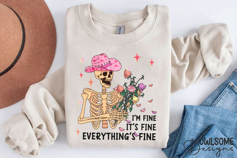 I'm Fine Funny Skeleton Valentine PNG Sublimation Owlsome.Designs 