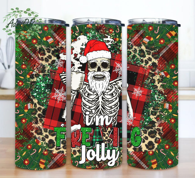I'm Freaking Jolly 20oz Skinny Tumbler Png, Skeleton Sublimation Design, Christmas Tumbler Png, Skeleton Santa Tumbler Png, Leopard Skeleton Santa Tumbler Sublimation AdriOP 