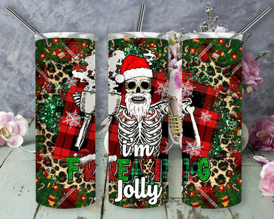 I'm Freaking Jolly Tumbler Wrap, Skeleton Santa 20oz Skinny Tumbler, Christmas Buffalo Plaid Leoprad Glitter Design Tumbler, Christmas Tree Design Png, Christmas Sublimation Design, Digital Download Sublimation DesignSVG 