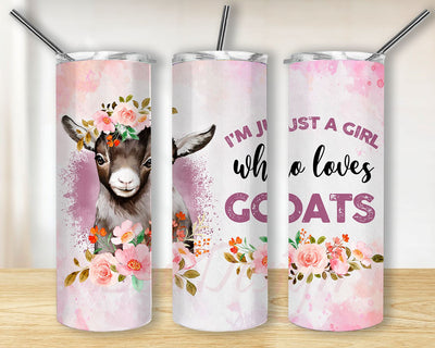 I’m Just A Girl Who Loves Goats Tumbler Sublimation Designs, Goat Tumbler Png, 20 oz Skinny Tumbler PNG Sublimation BouDesign 