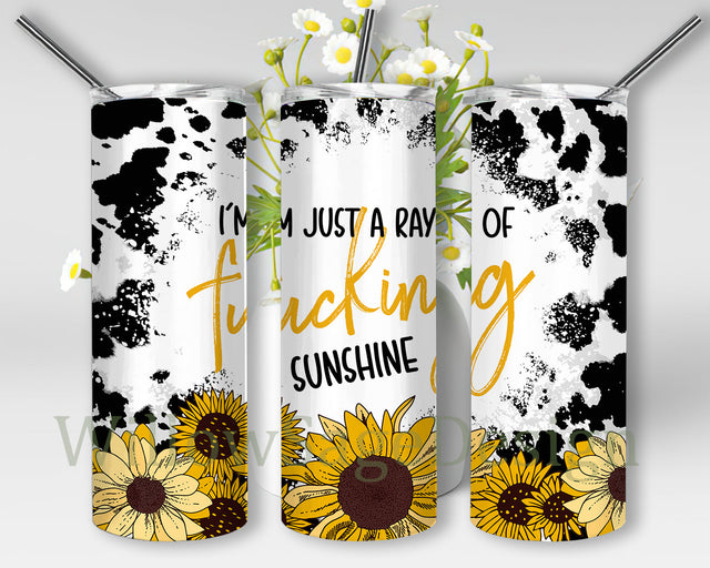 I'm Just A Ray Of Fucking Sunshine Tumbler Png, Sunflower 20oz Skinny Tumbler, Cowhide Tumbler Wrap, Summer Design Png, Sunflower Tumbler Tumplate, Instant Download Sublimation WillowSageDesign 
