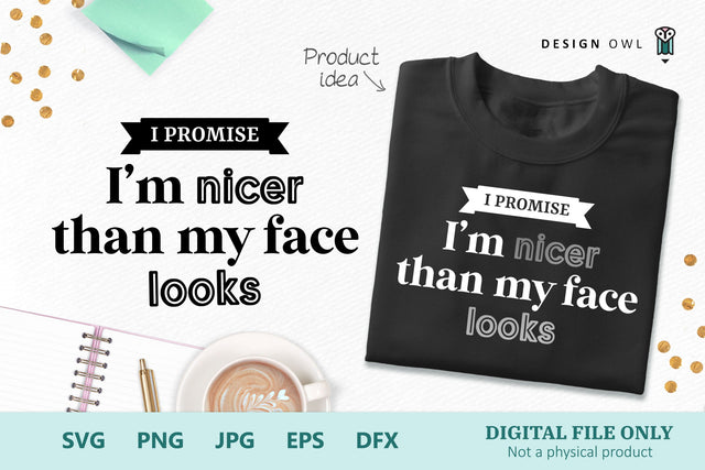 I'm Nicer Than My Face Looks - Funny T shirt SVG file SVG Design Owl 