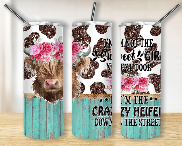 I'm Not The Sweet Girl Next Door Skinny Tumbler, Highland Cow 20oz Tumbler Sublimation Design PNG Sublimation BouDesign 