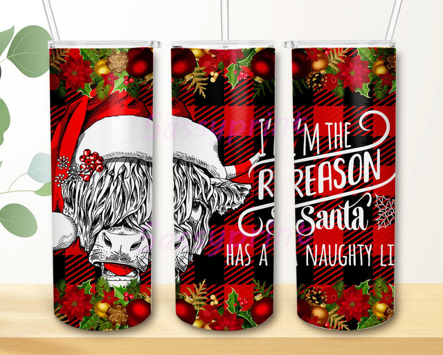 I’m The Reason Santa Has A Naughty List Christmas Cow Tumbler, Christmas Cow Tumbler 20oz Skinny Tumbler Png Design Sublimation sassyprint 