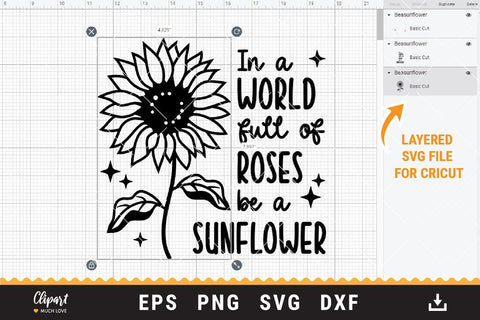 In A World Full Of Roses Be A Sunflower SVG, Sunflower t-shirt SVG, DXF, PNG, Cricut, Silhouette SVG ClipartMuchLove 