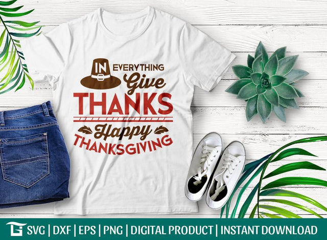 In All Things Give Thanks Happy Thanksgiving SVG Cut File, Tshirt Design SVG ETC Craft 