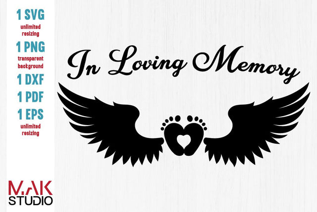 In loving memory pregnancy svg, Infant loss baby svg, Feet angel wings svg, In loving memory cut file, In loving memory svg file SVG MAKStudion 