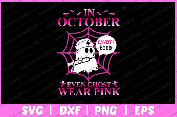 In October Even Ghost Wear Pink Breast Cancer Awareness Svg Design SVG artprintfile 