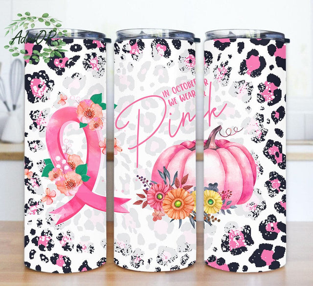 In October We Wear Pink Design Png, Breast Cancers Awareness 20oz Tumbler Template, Pink Ribbon Floral Tumbler Png, Pink Pumpkin Png, Pink Leoprad Tumbler Wrap, Digital Download Sublimation AdriOP 