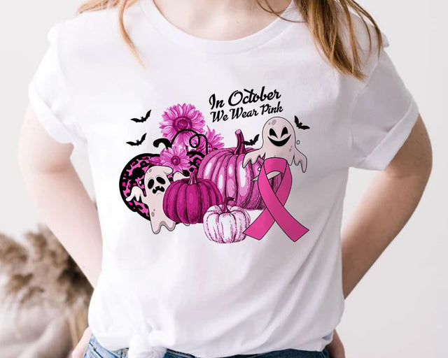 In October We Wear Pink Ghosts Pumpkin, Breast Cancer Awareness, Breast Cancer Png, Pink Rippon, Gift For Mom, Halloween Png, Sublimation Sublimation iStyleDesign 