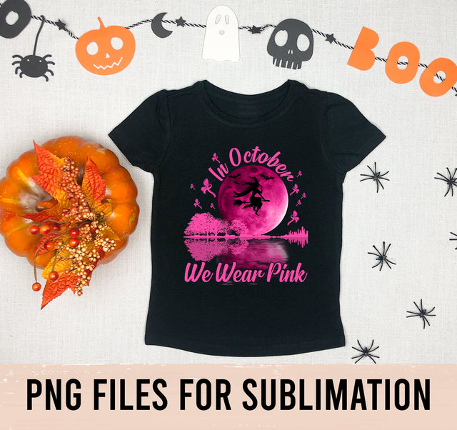 In October We Wear Pink Ribbon Witch Halloween Breast Cancer Png Digital Download SVG BOO-design 