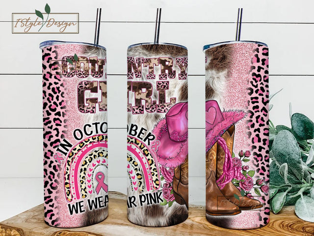 In October We Wear Pink Tumbler Breast Cancer Awareness Design Digital Tumbler Wrap PNG Digital 20 oz Sublimation Download Sublimation iStyleDesign 