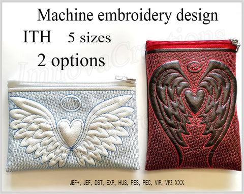 In the hoop bag embroidery designs Angel wings with heart Embroidery/Applique DESIGNS ImilovaCreations 