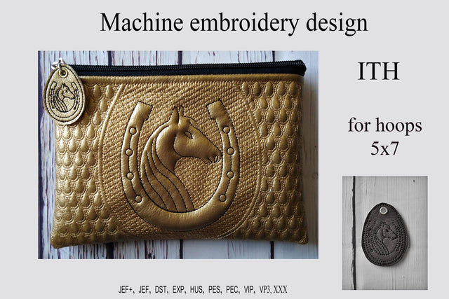 In the hoop embroidery design horseshoe zip bag and Key Fob Embroidery/Applique DESIGNS ImilovaCreations 