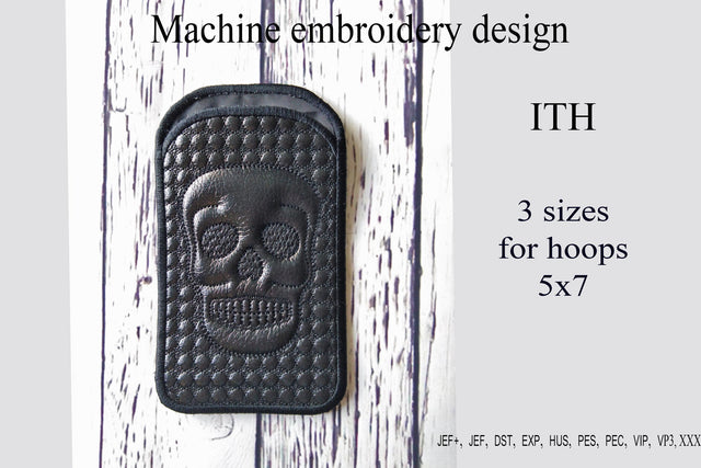 In the Hoop skull Phone case Machine Embroidery Design SVG ImilovaCreations 