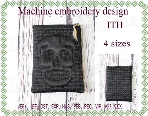 In the hoop Skull zip bag embroidery designs ITH project Embroidery/Applique DESIGNS ImilovaCreations 
