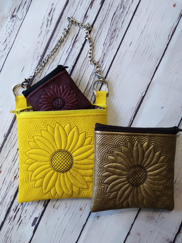 Sunflower Black Leather Ladies Handbags, Purses, Accessories By Yoshi