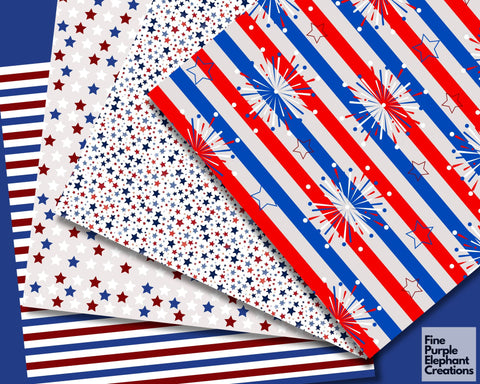 Independence Day Digital Paper | 4th of July Scrapbook Digital Pattern Fine Purple Elephant Creations 