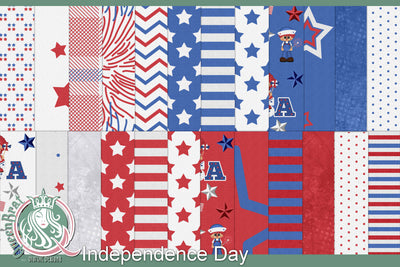 Independence Day Patriotic Papers Digital Pattern QueenBrat Digital Designs 