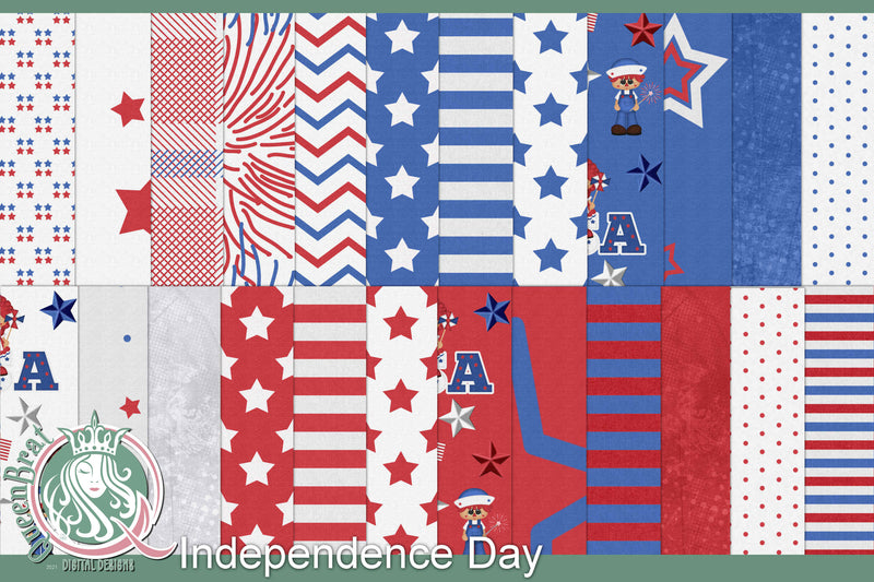 Independence Day Patriotic Papers Digital Pattern QueenBrat Digital Designs 