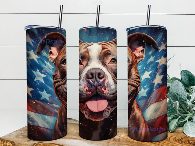 Independence Day Pit Bull Dog 20oz Skinny Tumbler, American Flag Pit Bull Tumbler, Independence Day 4th Of July Tumbler, Cute Pit bull Tumbler Sublimation Sublimation iStyleDesign 