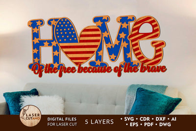 Independence Day, USA, 4th of July, Patriotic Home Decoration SVG LaserCutano 