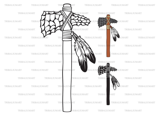 Indian Axe. Native American Warrior Obsidian Tomahawk SVG TribaliumArtSF 