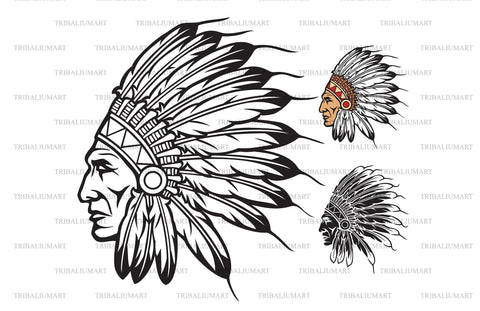 Indian Chief Head with Headdress SVG TribaliumArtSF 