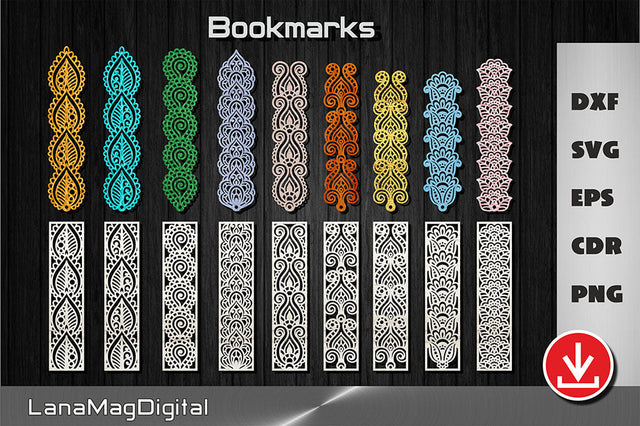 Indian Mandala bookmarks svg, 18 Bookmark templates for cutting machine SVG LanaMagDigital 