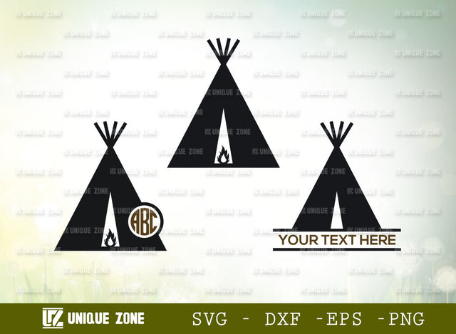 Indian Tepee SVG Monogram, Tepee Svg, Tipi Tent Svg, Native American Svg, Tent Svg, Tribal Tipi Svg, Boho Tipi Svg, Tepee Silhouette, SVG Unique Zone 